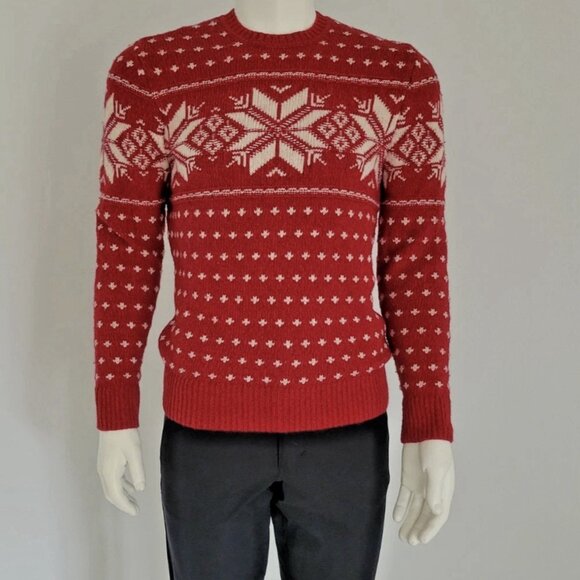Abercrombie & Fitch Wool Blend Fair Isle Crew Sweater Cabincore Nordic Medium - Picture 1 of 12